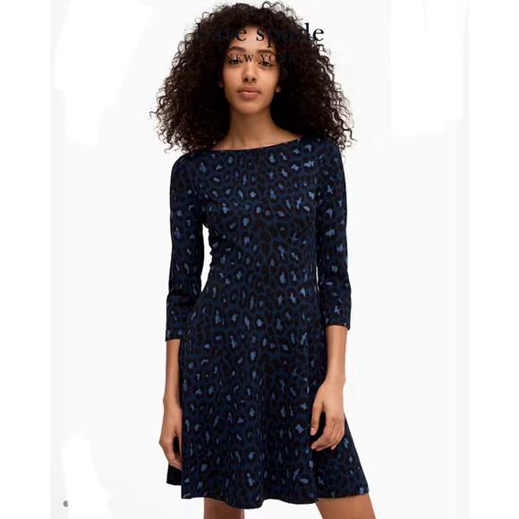 Kate Spade Blue Leopard Print Casual Broome Ponte Dress Size 4 - Picture 1 of 14